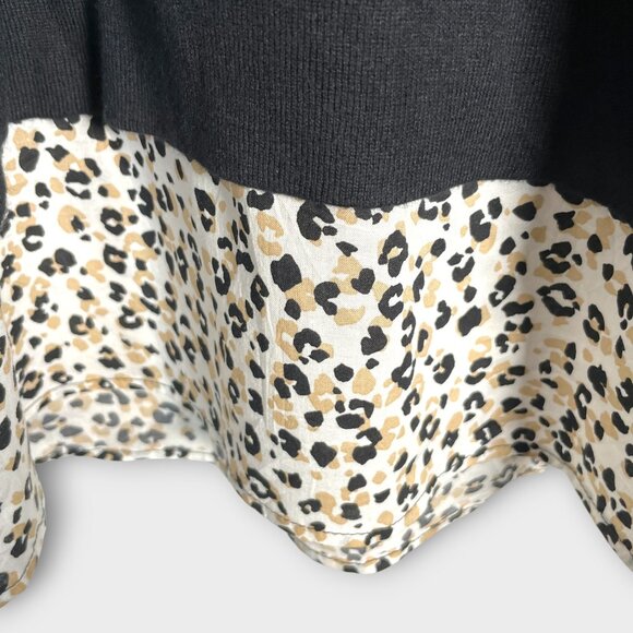 J Crew Sweater Black Womans XL Animal Print Faux Shirt Lightweight 100% Cotton - Picture 6 of 7